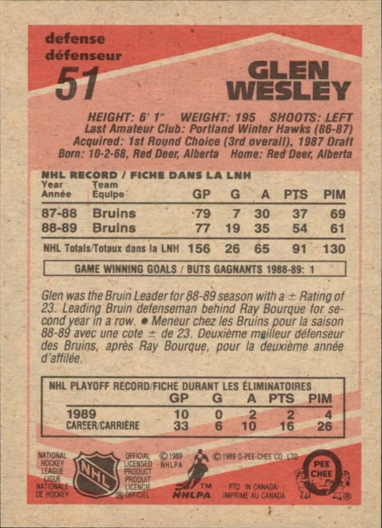 1989-90 O-Pee-Chee #51 Glen Wesley back image