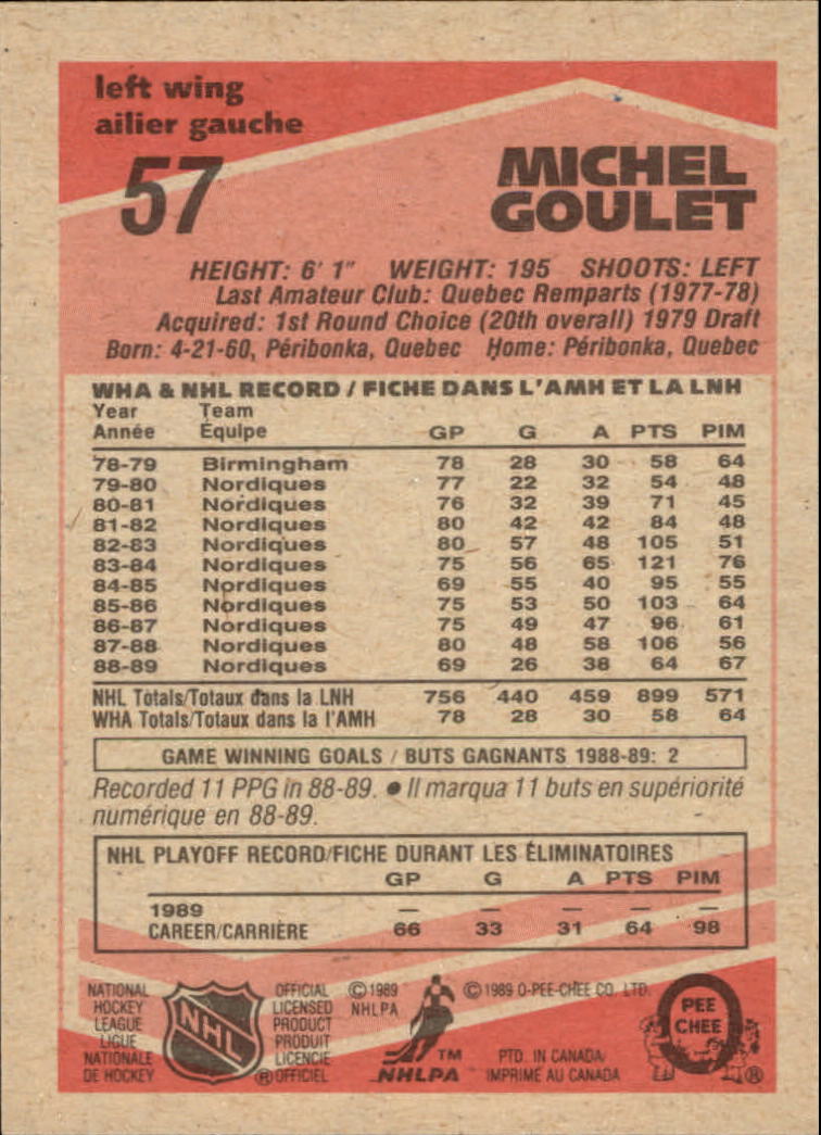 1989-90 O-Pee-Chee #57 Michel Goulet back image