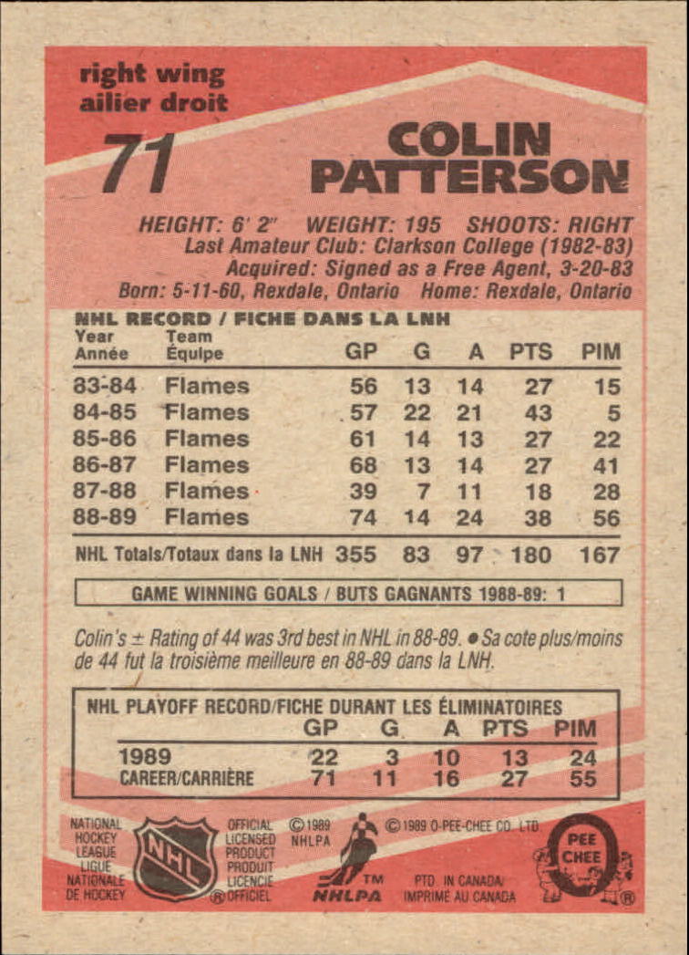 1989-90 O-Pee-Chee #71 Colin Patterson RC back image
