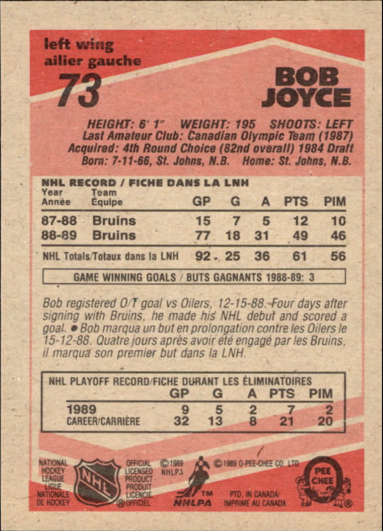 1989-90 O-Pee-Chee #73 Bob Joyce back image