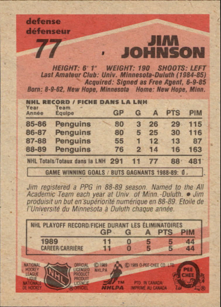 1989-90 O-Pee-Chee #77 Jim Johnson back image