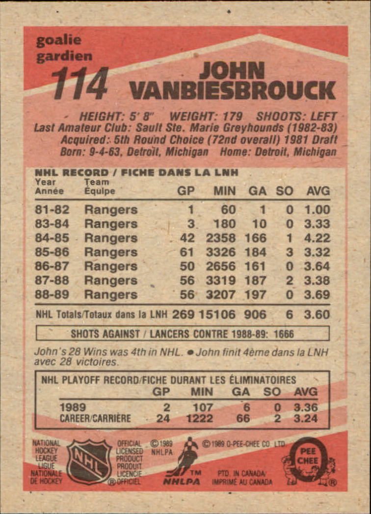 1989-90 O-Pee-Chee #114 John Vanbiesbrouck back image