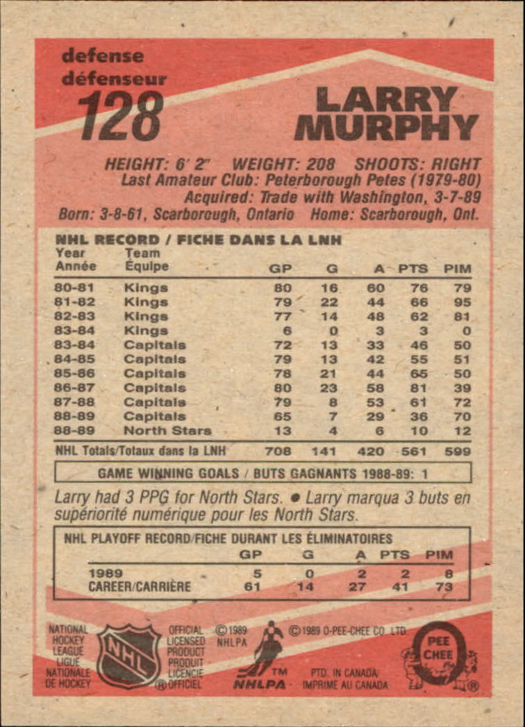 1989-90 O-Pee-Chee #128 Larry Murphy back image