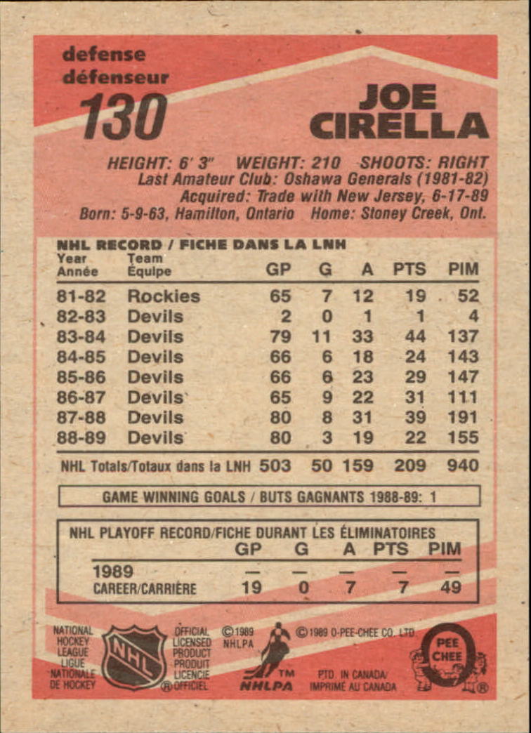 1989-90 O-Pee-Chee #130 Joe Cirella back image