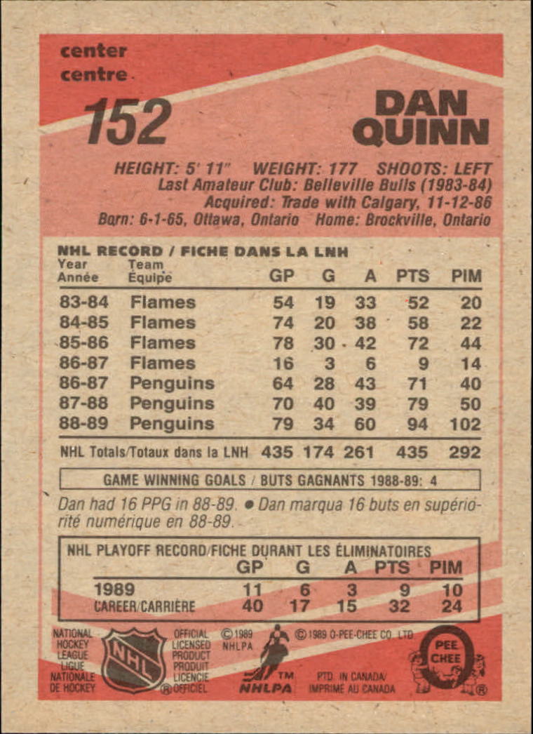 1989-90 O-Pee-Chee #152 Dan Quinn back image