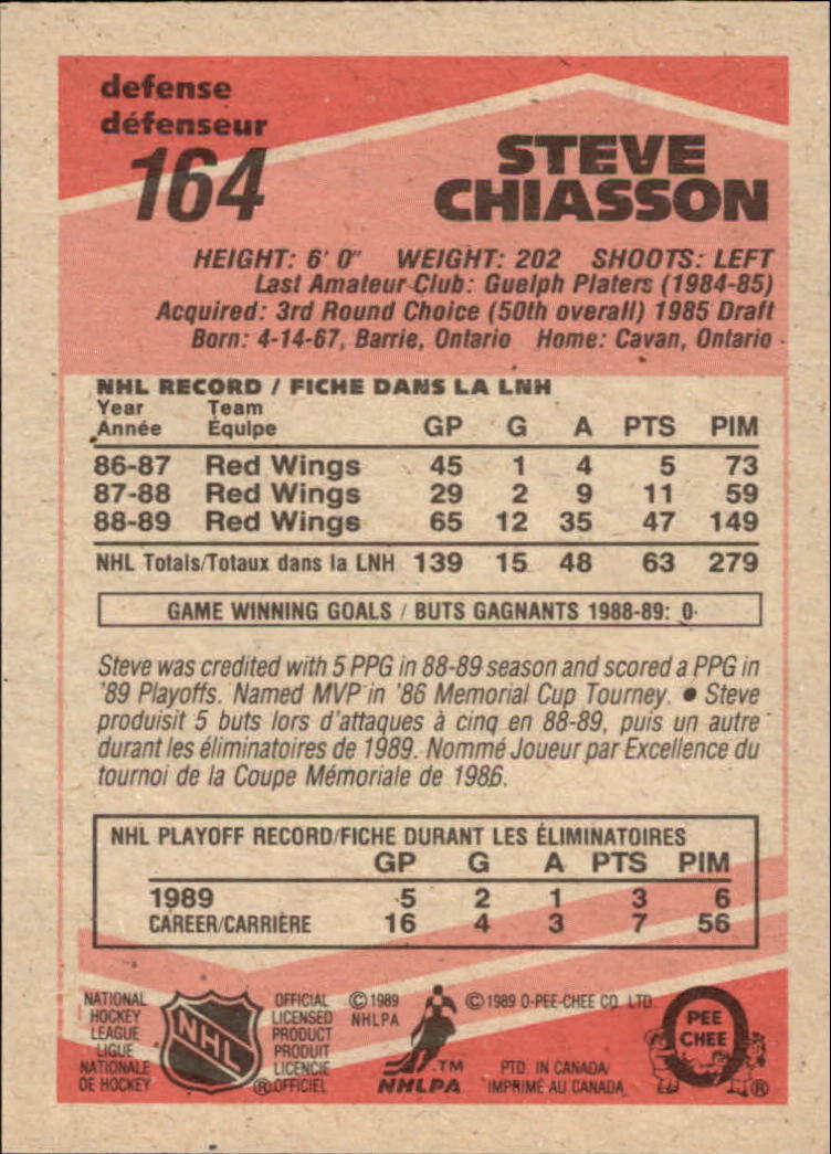 1989-90 O-Pee-Chee #164 Steve Chiasson RC back image