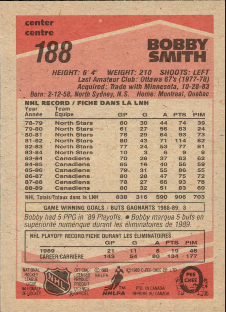 1989-90 O-Pee-Chee #188 Bobby Smith back image