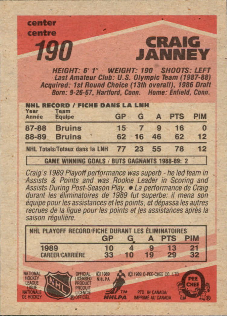 1989-90 O-Pee-Chee #190 Craig Janney RC back image