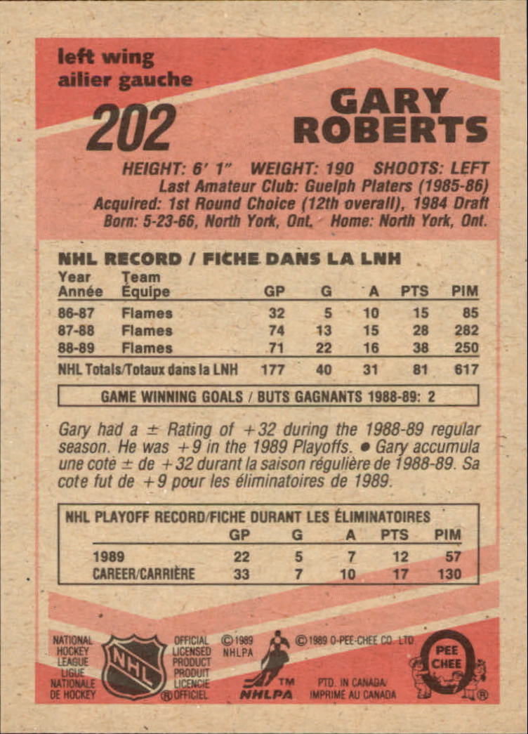 1989-90 O-Pee-Chee #202 Gary Roberts RC back image