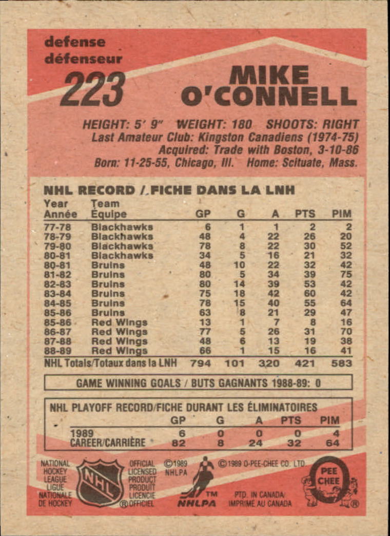1989-90 O-Pee-Chee #223 Mike O'Connell back image