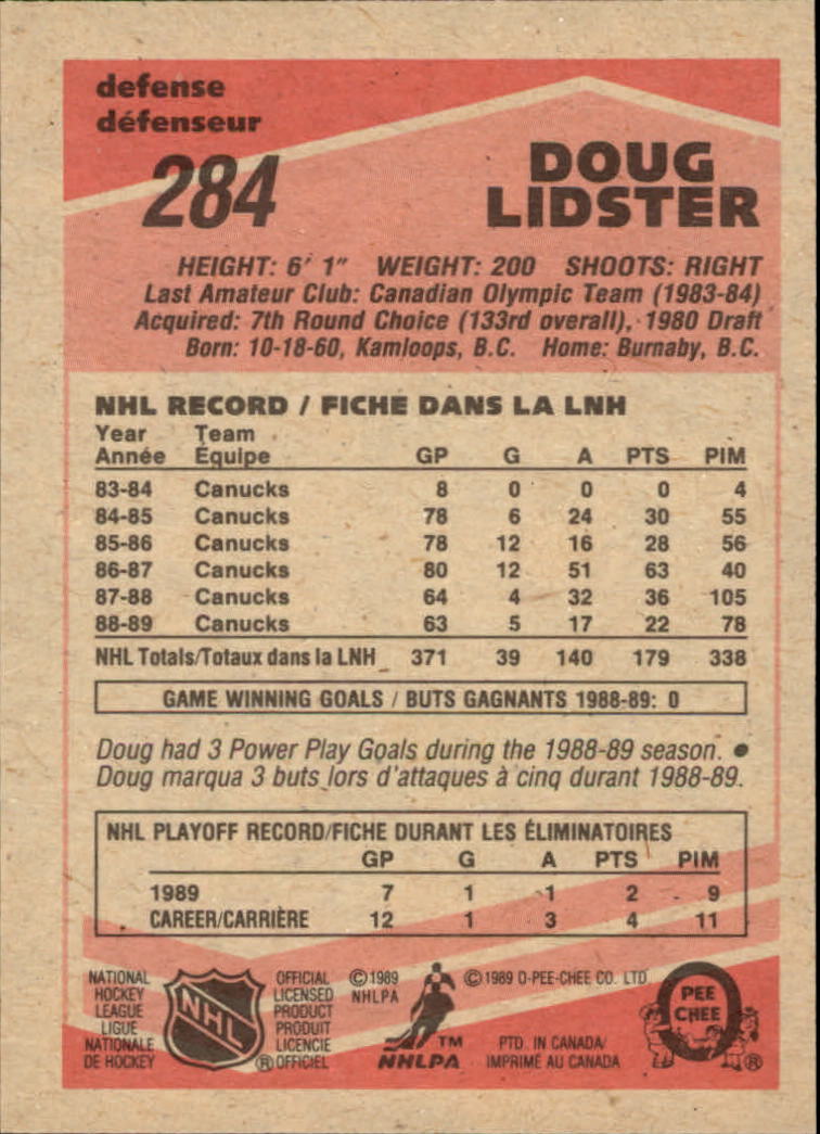 1989-90 O-Pee-Chee #284 Doug Lidster back image