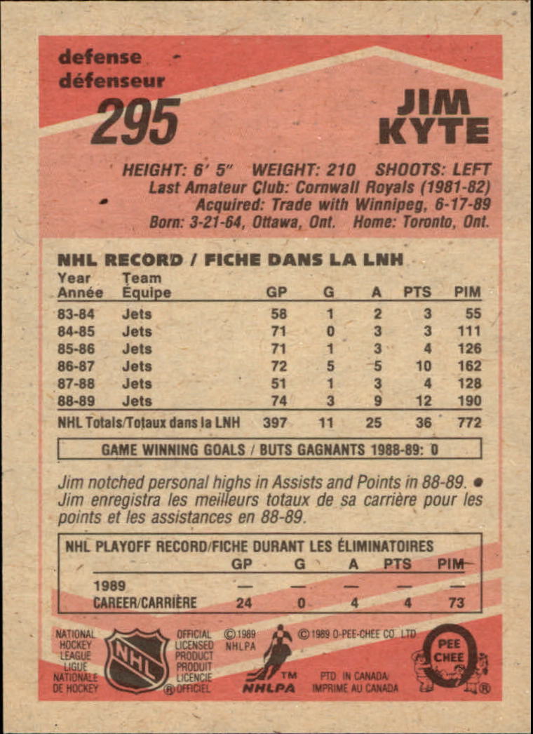 1989-90 O-Pee-Chee #295 Jim Kyte back image