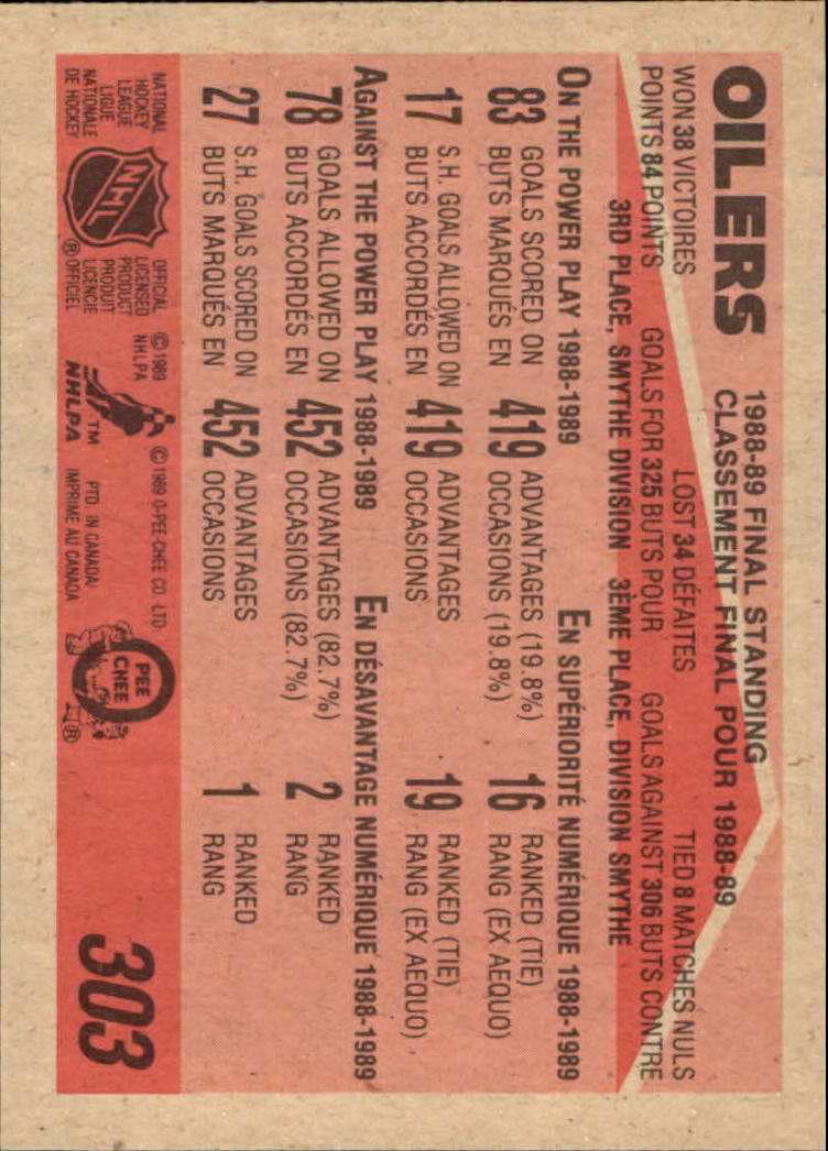 1989-90 O-Pee-Chee #303 Edmonton Oilers back image