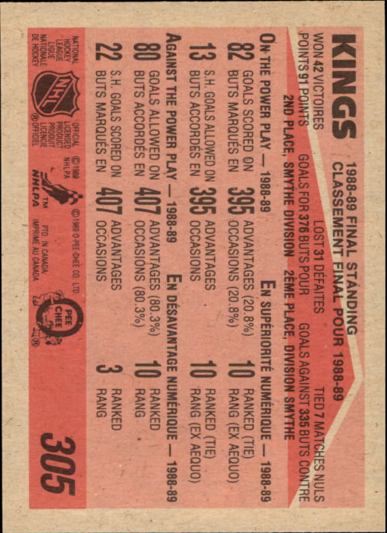 1989-90 O-Pee-Chee #305 Los Angeles Kings back image