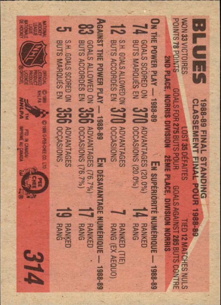 1989-90 O-Pee-Chee #314 St. Louis Blues back image