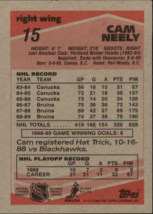 1989-90 Topps #15 Cam Neely back image