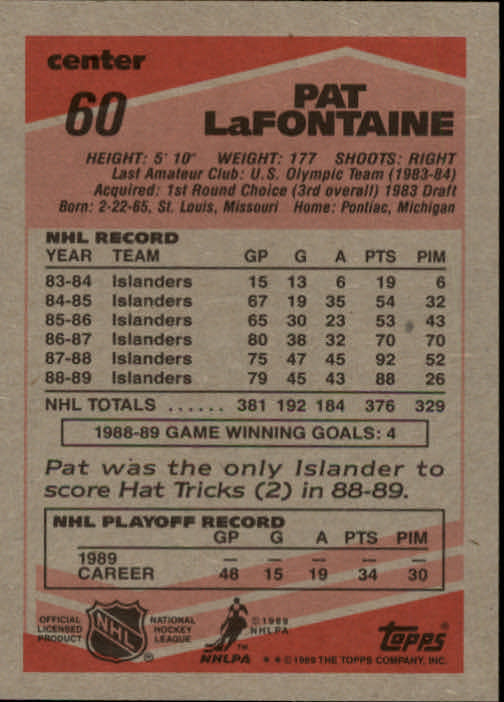 1989-90 Topps #60 Pat LaFontaine DP back image