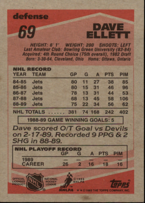 1989-90 Topps #69 Dave Ellett back image
