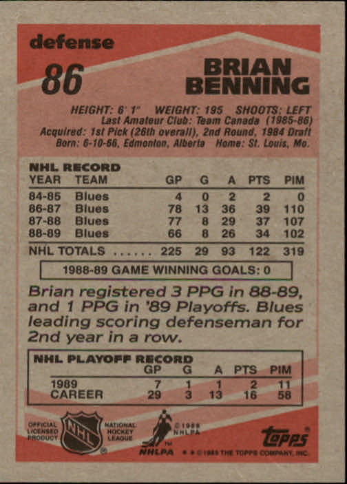 1989-90 Topps #86 Brian Benning back image