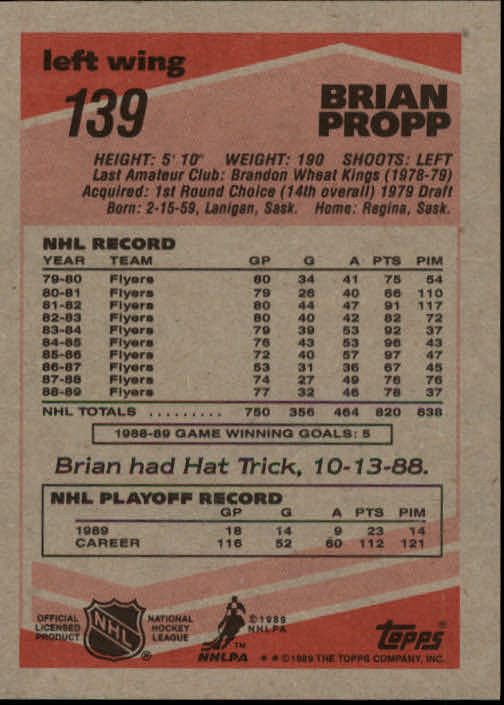 1989-90 Topps #139 Brian Propp back image