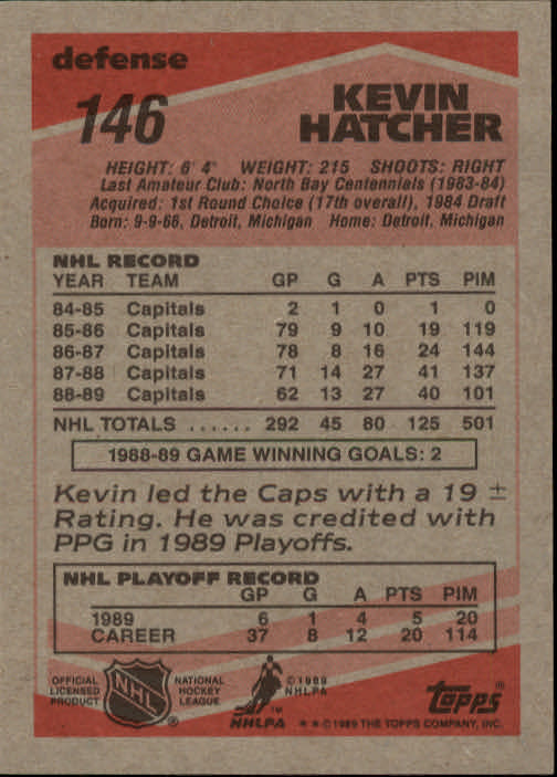1989-90 Topps #146 Kevin Hatcher back image