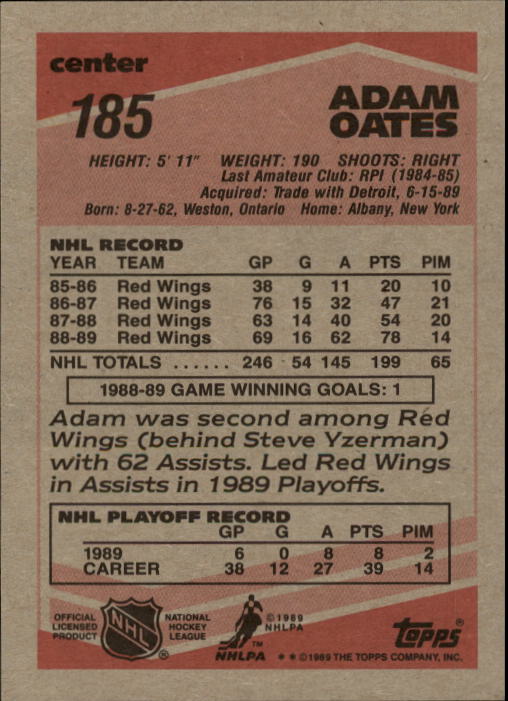 1989-90 Topps #185 Adam Oates back image