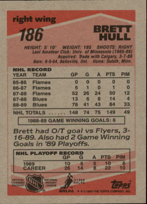 1989-90 Topps #186 Brett Hull back image