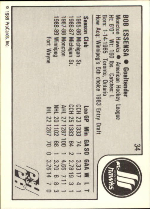 1989-90 ProCards AHL #34 Bob Essensa back image