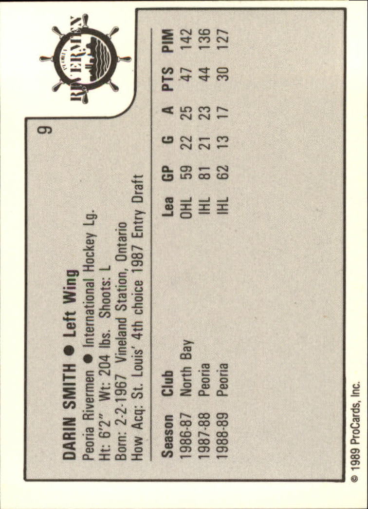 1989-90 ProCards IHL #9 Darin Smith back image