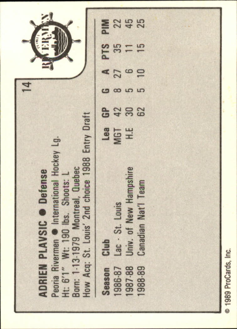 1989-90 ProCards IHL #14 Adrien Plavsic back image