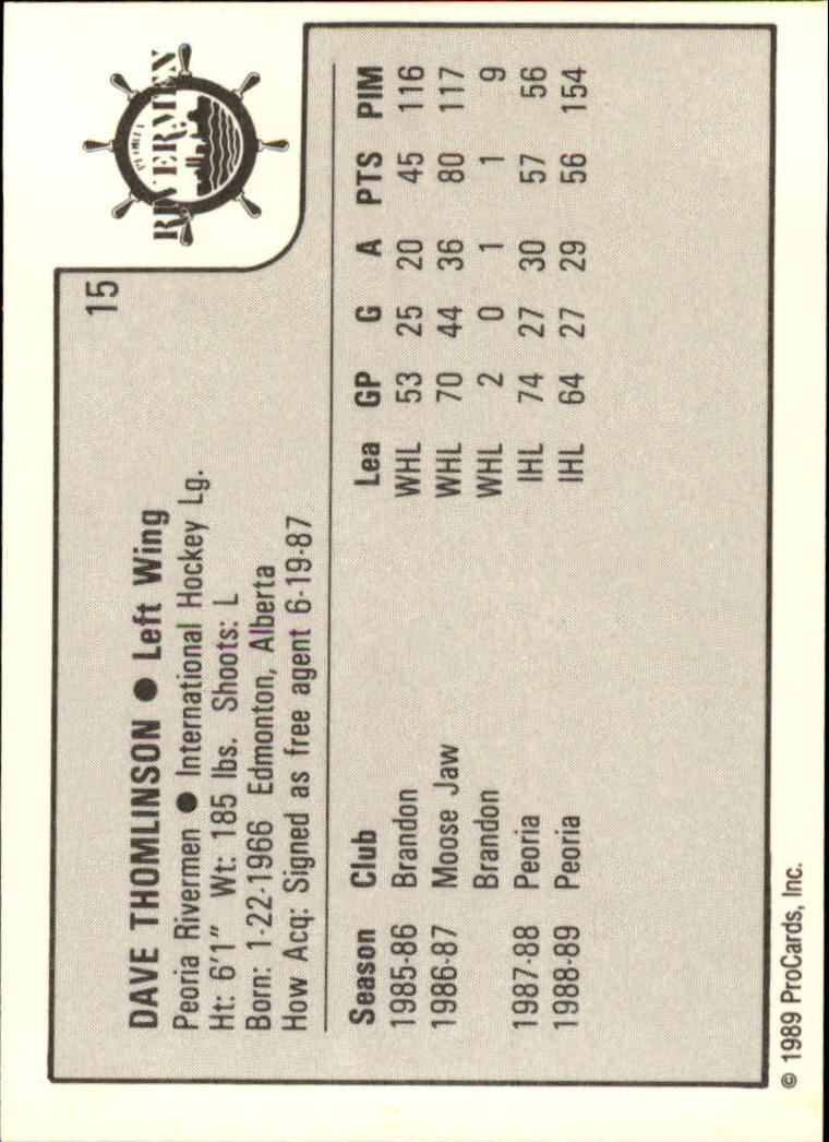 1989-90 ProCards IHL #15 Dave Thomlinson back image