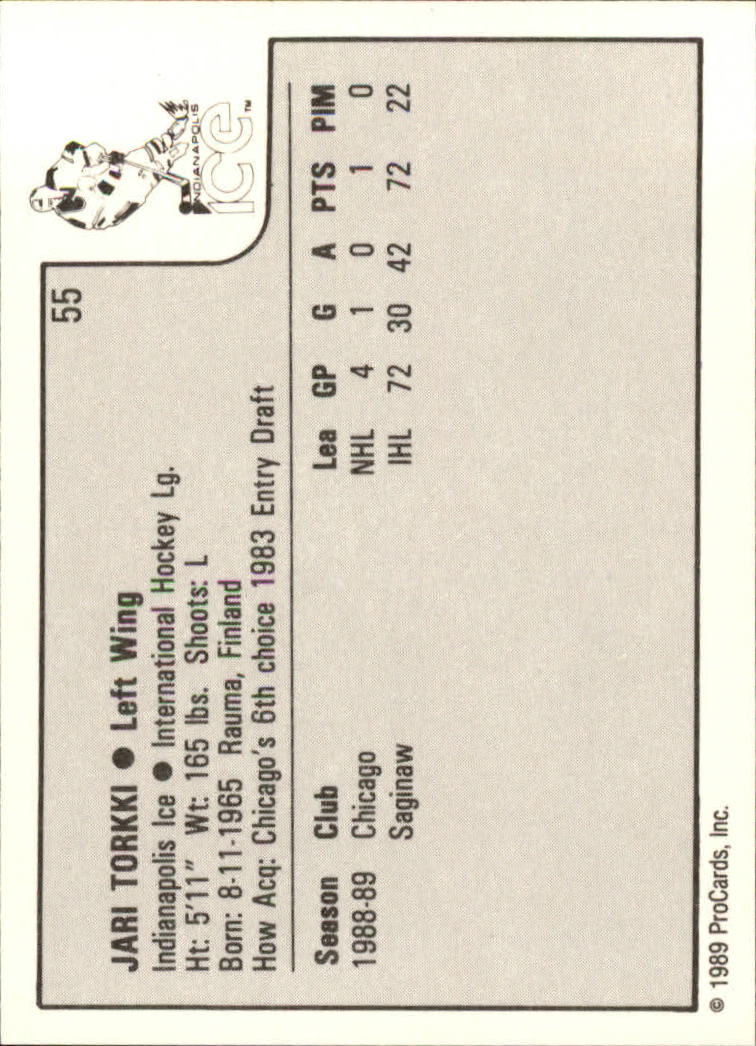 1989-90 ProCards IHL #55 Jari Torkki back image