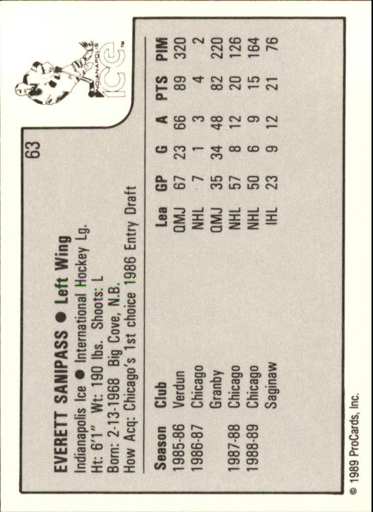 1989-90 ProCards IHL #63 Everett Sanipass back image