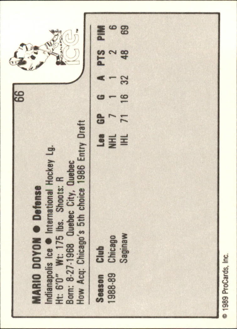 1989-90 ProCards IHL #66 Mario Doyon back image
