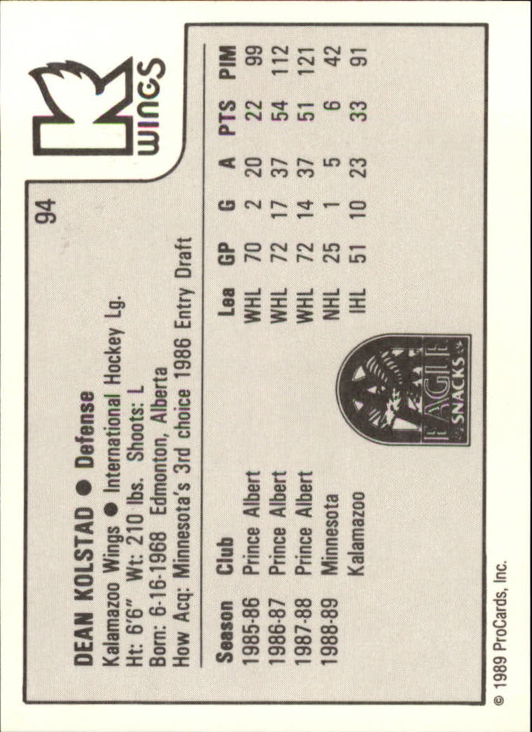 1989-90 ProCards IHL #94 Dean Kolstad back image