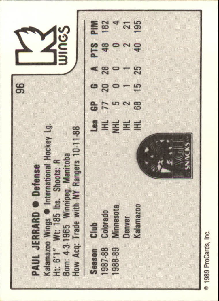 1989-90 ProCards IHL #96 Paul Jerrard back image