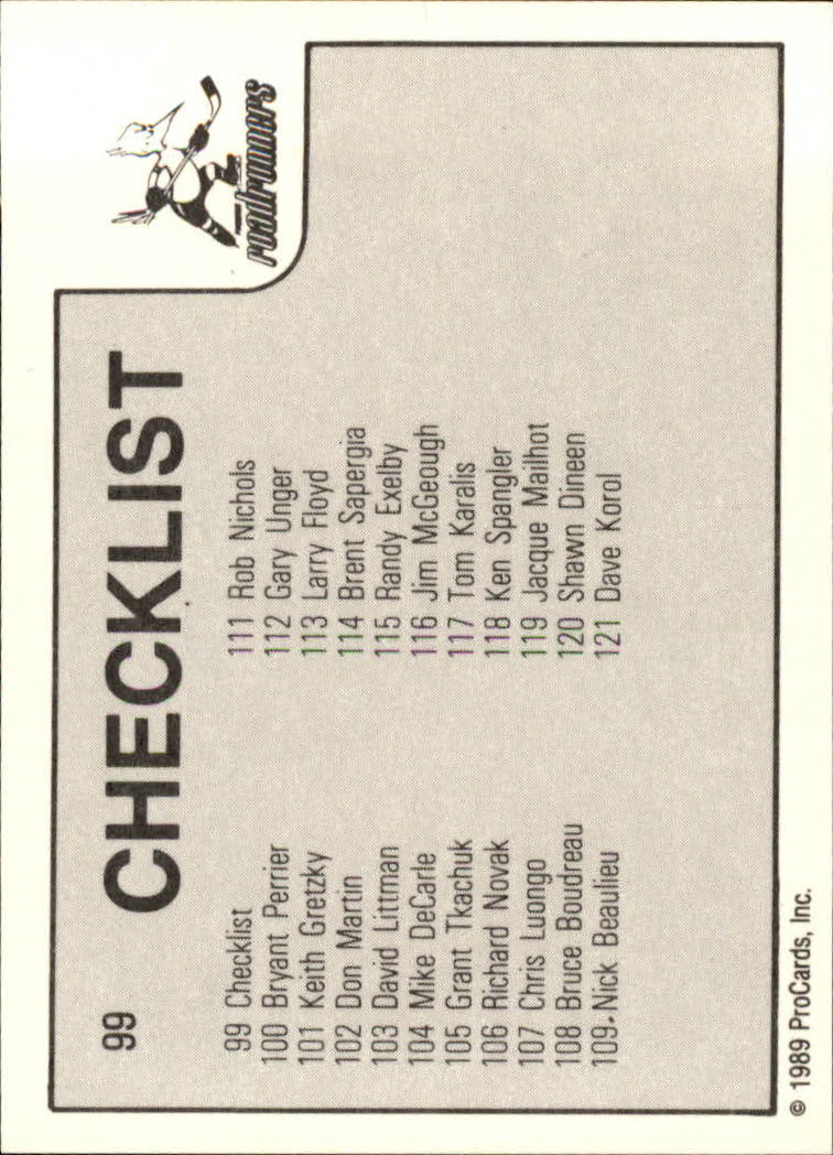 1989-90 ProCards IHL #99 Phoenix Checklist UER/110 Jeff Lamb not listed back image