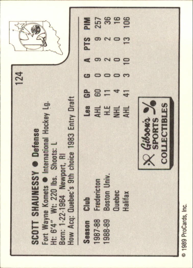 1989-90 ProCards IHL #124 Scott Shaunessy back image