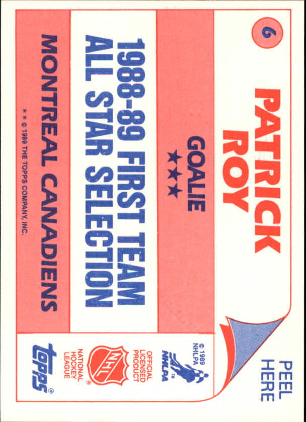 1989-90 Topps Sticker Inserts #6 Patrick Roy back image