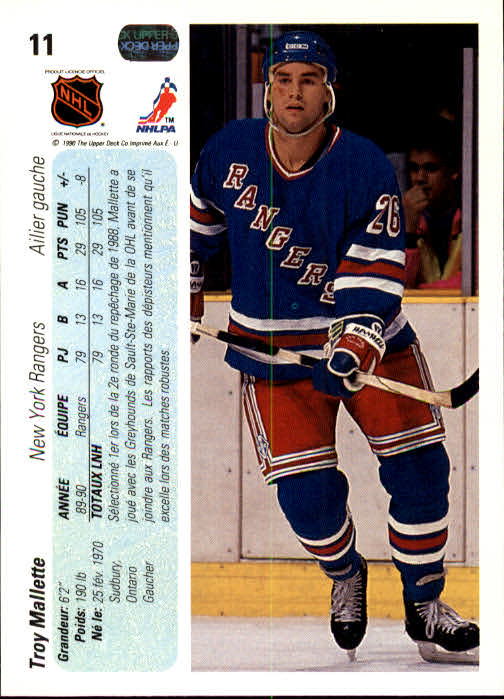 1990-91 Upper Deck French #11 Troy Mallette RC back image