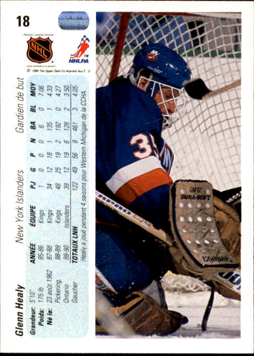1990-91 Upper Deck French #18 Glenn Healy RC back image