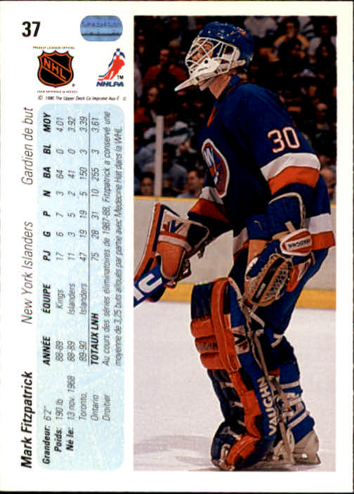 1990-91 Upper Deck French #37 Mark Fitzpatrick RC back image