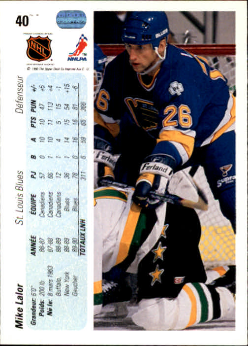 1990-91 Upper Deck French #40 Mike Lalor RC back image