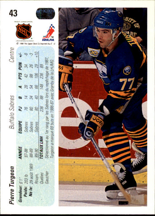 1990-91 Upper Deck French #43 Pierre Turgeon back image
