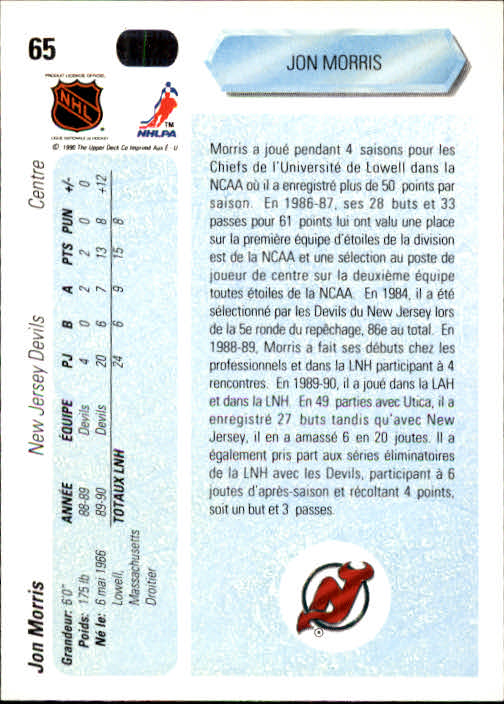 1990-91 Upper Deck French #65 Jon Morris RC back image