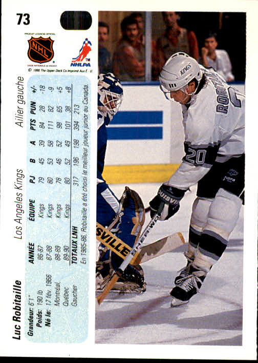 1990-91 Upper Deck French #73 Luc Robitaille back image