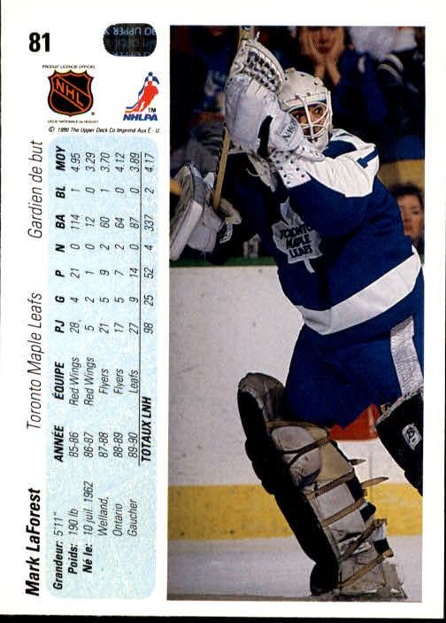 1990-91 Upper Deck French #81 Mark LaForest RC back image