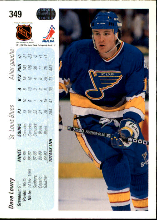 1990-91 Upper Deck French #349 Dave Lowry RC back image