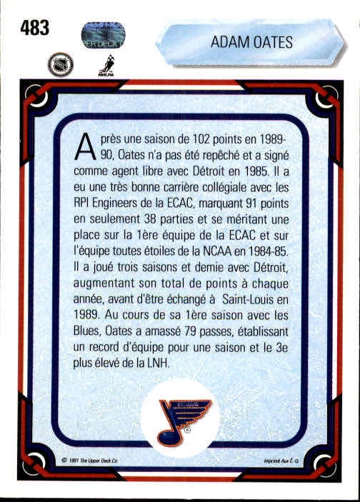 1990-91 Upper Deck French #483 Adam Oates AS back image