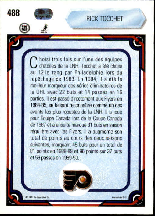 1990-91 Upper Deck French #488 Rick Tocchet AS back image